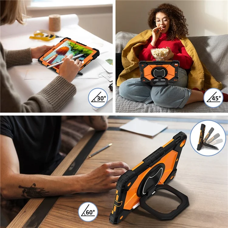Capa para Tablet C3 para iPad 10.2 (2019) / (2020) / (2021) Amigável para Crianças com Alça de Ombro e Alça Giratória - Preto+Laranja