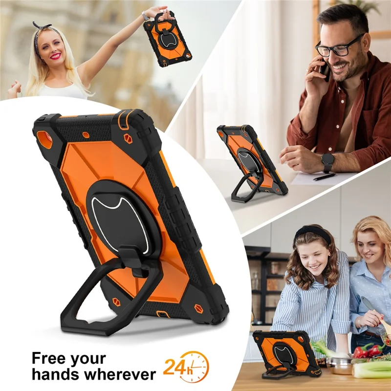 Capa para Tablet C3 para iPad 10.2 (2019) / (2020) / (2021) Amigável para Crianças com Alça de Ombro e Alça Giratória - Preto+Laranja