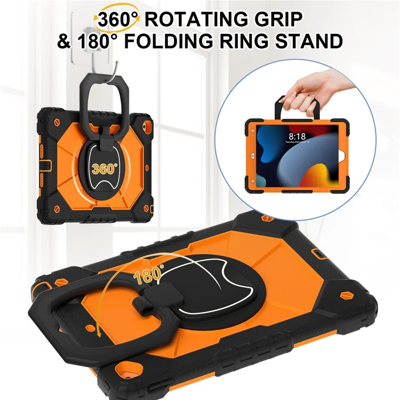 Capa para Tablet C3 para iPad 10.2 (2019) / (2020) / (2021) Amigável para Crianças com Alça de Ombro e Alça Giratória - Preto+Laranja