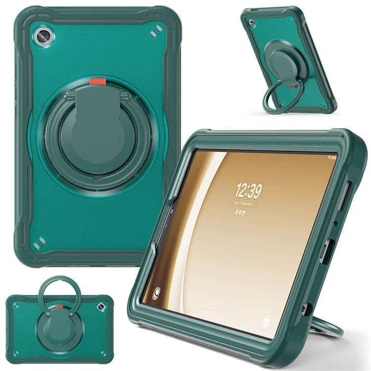 Für Samsung Galaxy Tab A9 SM-X110 / X115 / X117 Kickstand Case Tablet Cover Rotating Handle Grip - Midnight Green