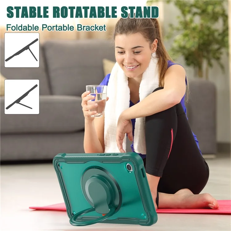 Für Samsung Galaxy Tab A9 SM-X110 / X115 / X117 Kickstand Case Tablet Cover Rotating Handle Grip - Midnight Green