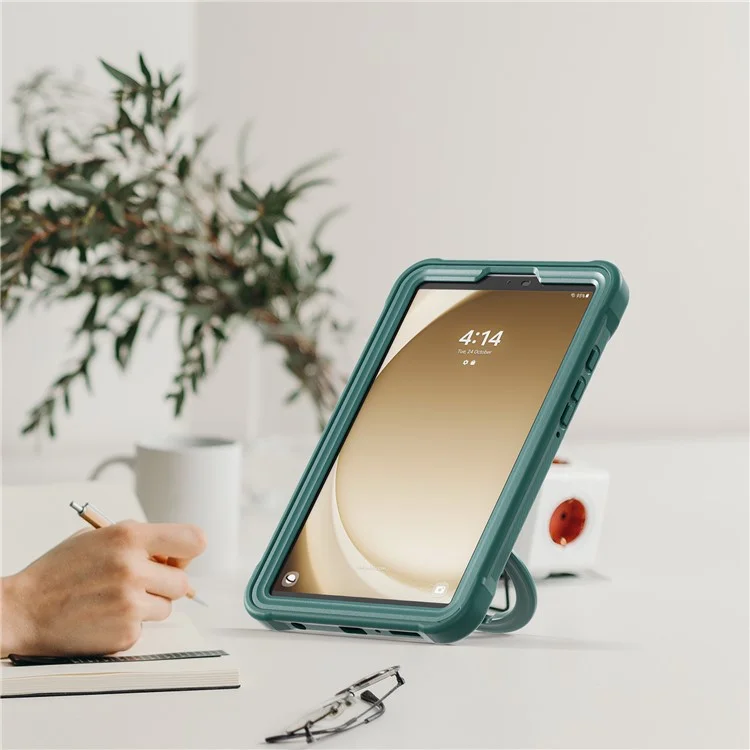 Für Samsung Galaxy Tab A9 SM-X110 / X115 / X117 Kickstand Case Tablet Cover Rotating Handle Grip - Midnight Green