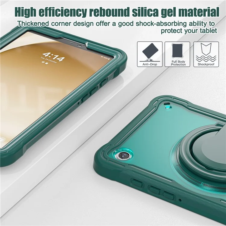Für Samsung Galaxy Tab A9 SM-X110 / X115 / X117 Kickstand Case Tablet Cover Rotating Handle Grip - Midnight Green