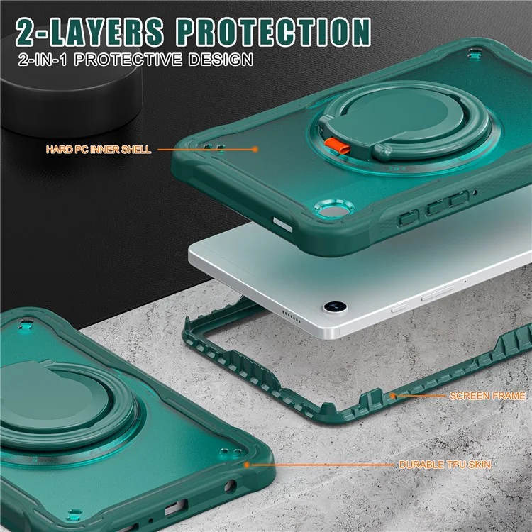 Für Samsung Galaxy Tab A9 SM-X110 / X115 / X117 Kickstand Case Tablet Cover Rotating Handle Grip - Midnight Green