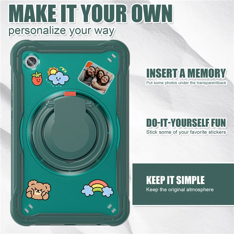 Für Samsung Galaxy Tab A9 SM-X110 / X115 / X117 Kickstand Case Tablet Cover Rotating Handle Grip - Midnight Green