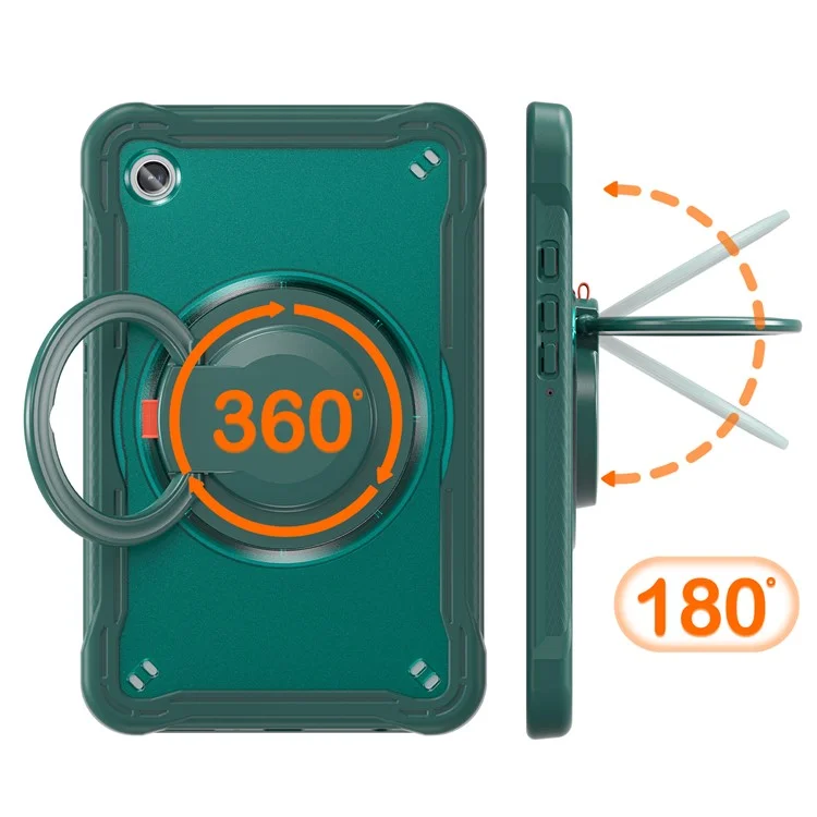 Für Samsung Galaxy Tab A9 SM-X110 / X115 / X117 Kickstand Case Tablet Cover Rotating Handle Grip - Midnight Green