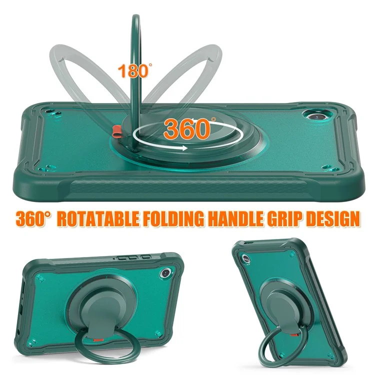 Für Samsung Galaxy Tab A9 SM-X110 / X115 / X117 Kickstand Case Tablet Cover Rotating Handle Grip - Midnight Green