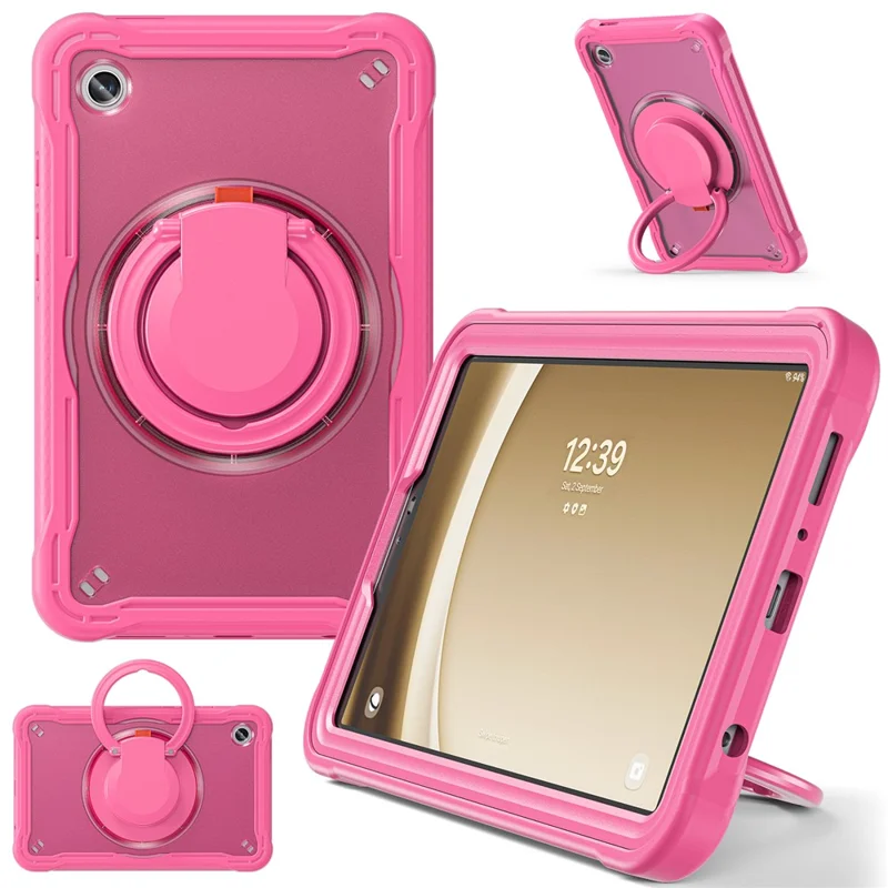 For Samsung Galaxy Tab A9 SM-X110 / X115 / X117 Kickstand Case Tablet Cover Rotating Handle Grip - Rose