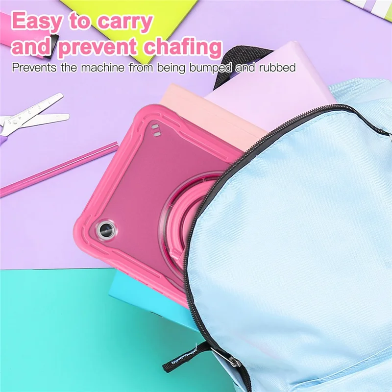 For Samsung Galaxy Tab A9 SM-X110 / X115 / X117 Kickstand Case Tablet Cover Rotating Handle Grip - Rose