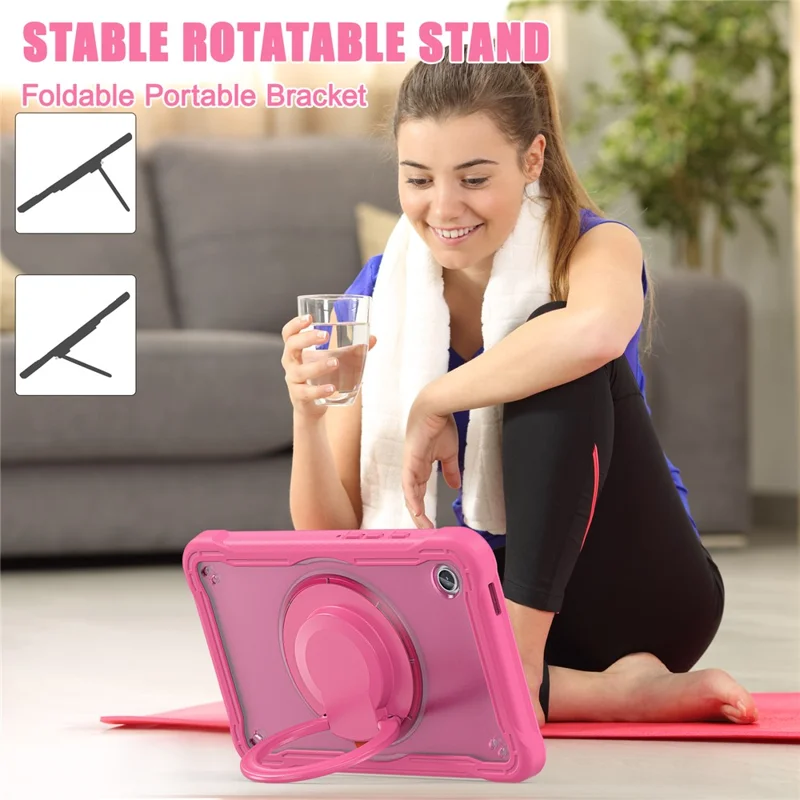 For Samsung Galaxy Tab A9 SM-X110 / X115 / X117 Kickstand Case Tablet Cover Rotating Handle Grip - Rose