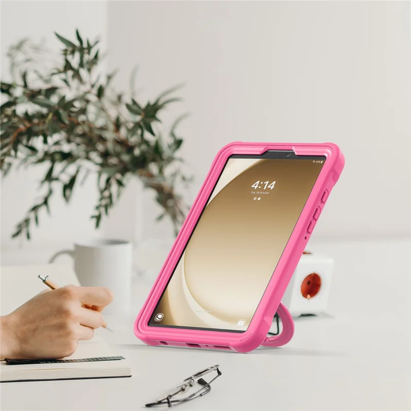 For Samsung Galaxy Tab A9 SM-X110 / X115 / X117 Kickstand Case Tablet Cover Rotating Handle Grip - Rose