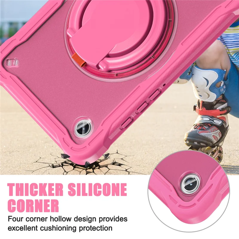 For Samsung Galaxy Tab A9 SM-X110 / X115 / X117 Kickstand Case Tablet Cover Rotating Handle Grip - Rose