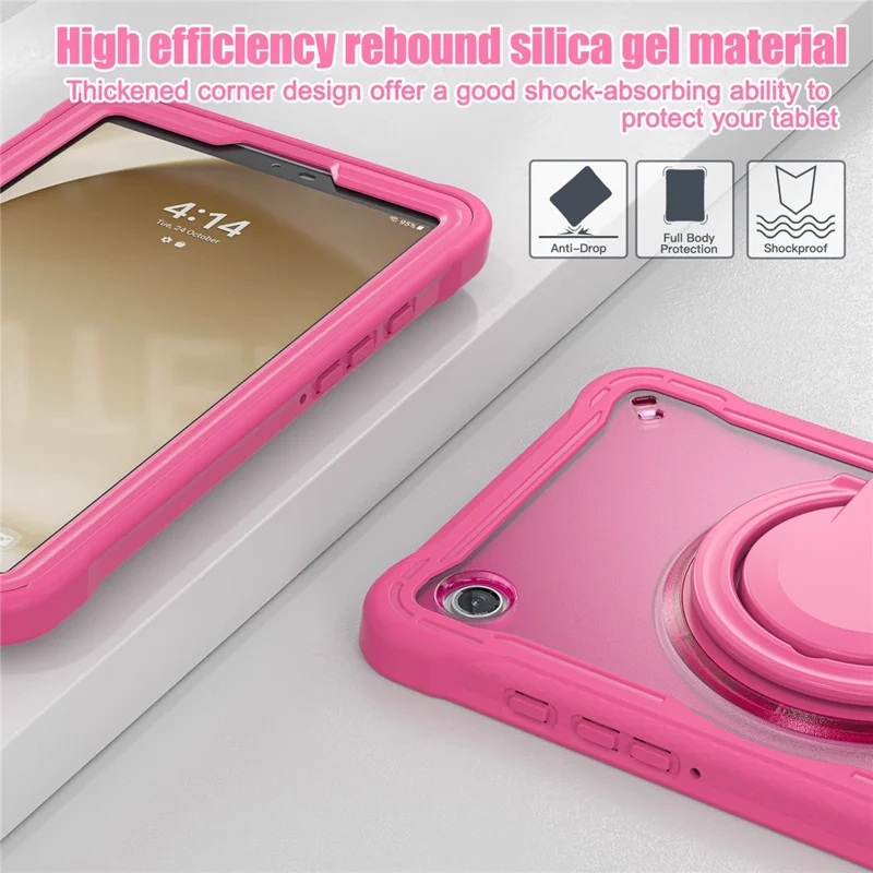 For Samsung Galaxy Tab A9 SM-X110 / X115 / X117 Kickstand Case Tablet Cover Rotating Handle Grip - Rose