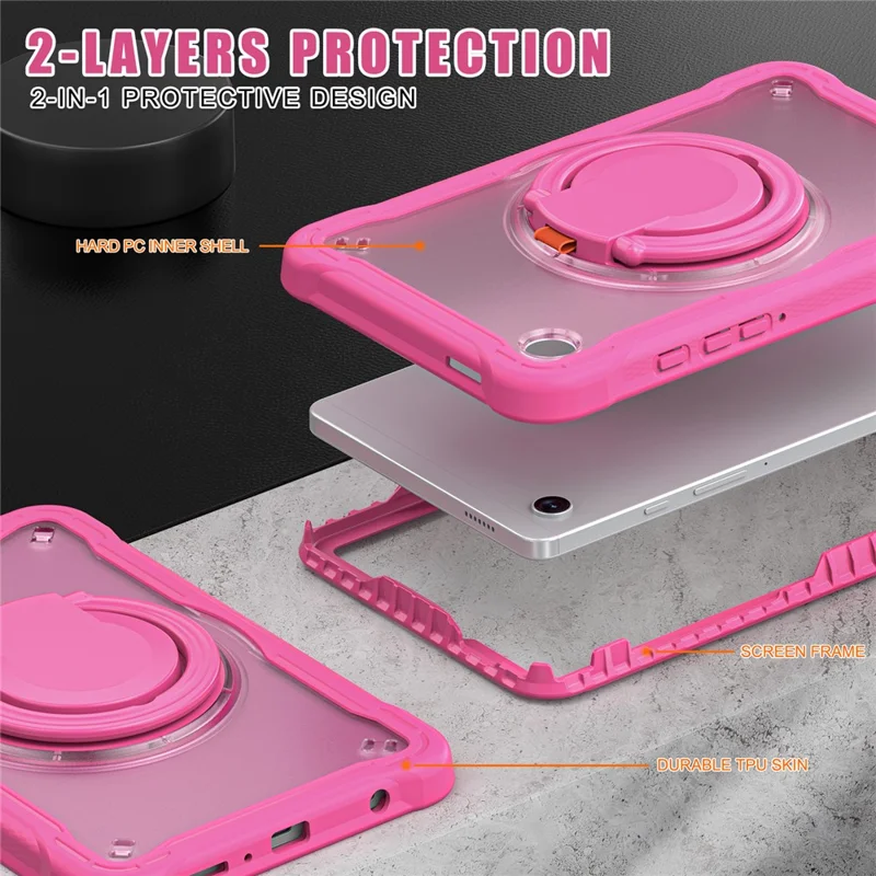 For Samsung Galaxy Tab A9 SM-X110 / X115 / X117 Kickstand Case Tablet Cover Rotating Handle Grip - Rose