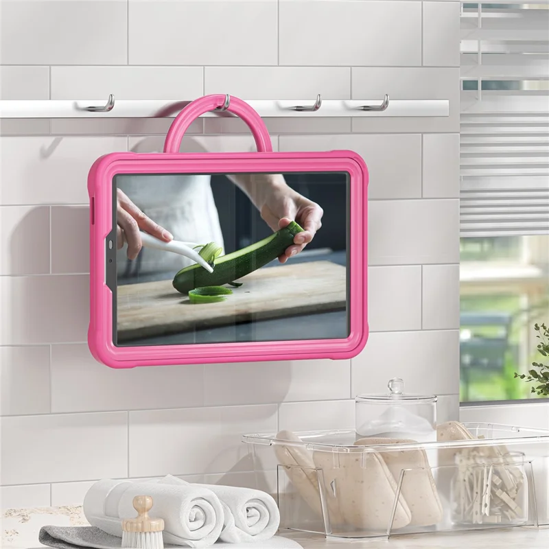 For Samsung Galaxy Tab A9 SM-X110 / X115 / X117 Kickstand Case Tablet Cover Rotating Handle Grip - Rose