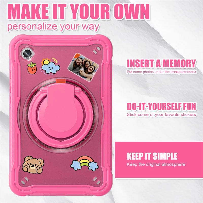 For Samsung Galaxy Tab A9 SM-X110 / X115 / X117 Kickstand Case Tablet Cover Rotating Handle Grip - Rose