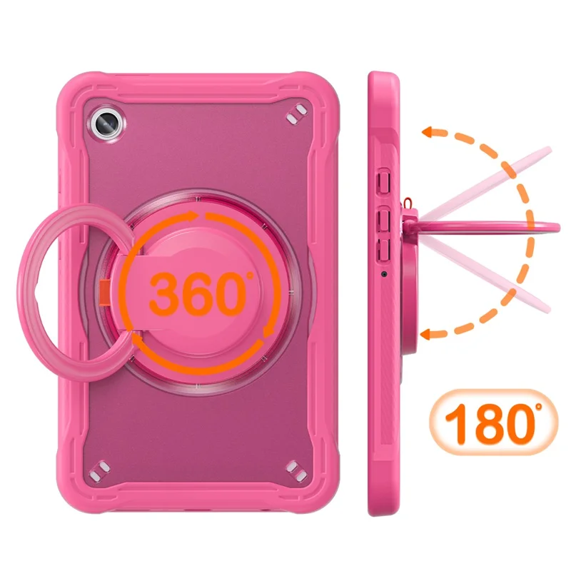For Samsung Galaxy Tab A9 SM-X110 / X115 / X117 Kickstand Case Tablet Cover Rotating Handle Grip - Rose