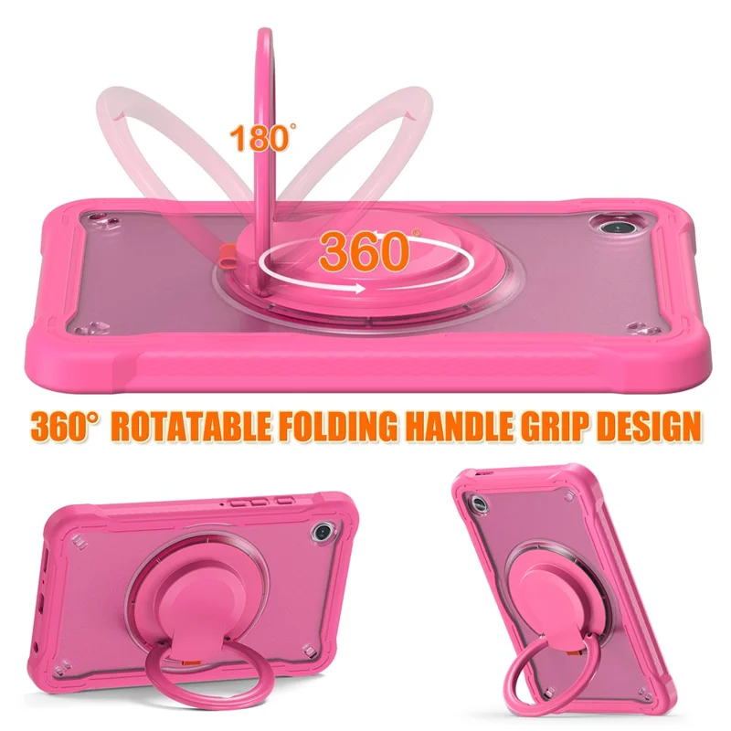 For Samsung Galaxy Tab A9 SM-X110 / X115 / X117 Kickstand Case Tablet Cover Rotating Handle Grip - Rose
