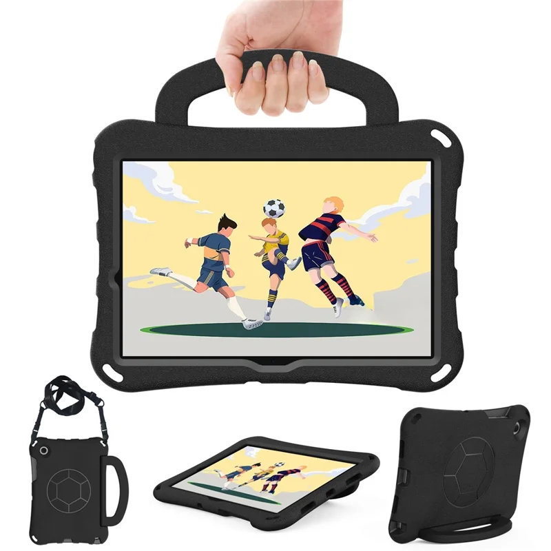 For Samsung Galaxy Tab A8 10.5 (2021) / (2022) EVA Case Soccer Pattern Handle Kickstand Shoulder Strap Cover - Black