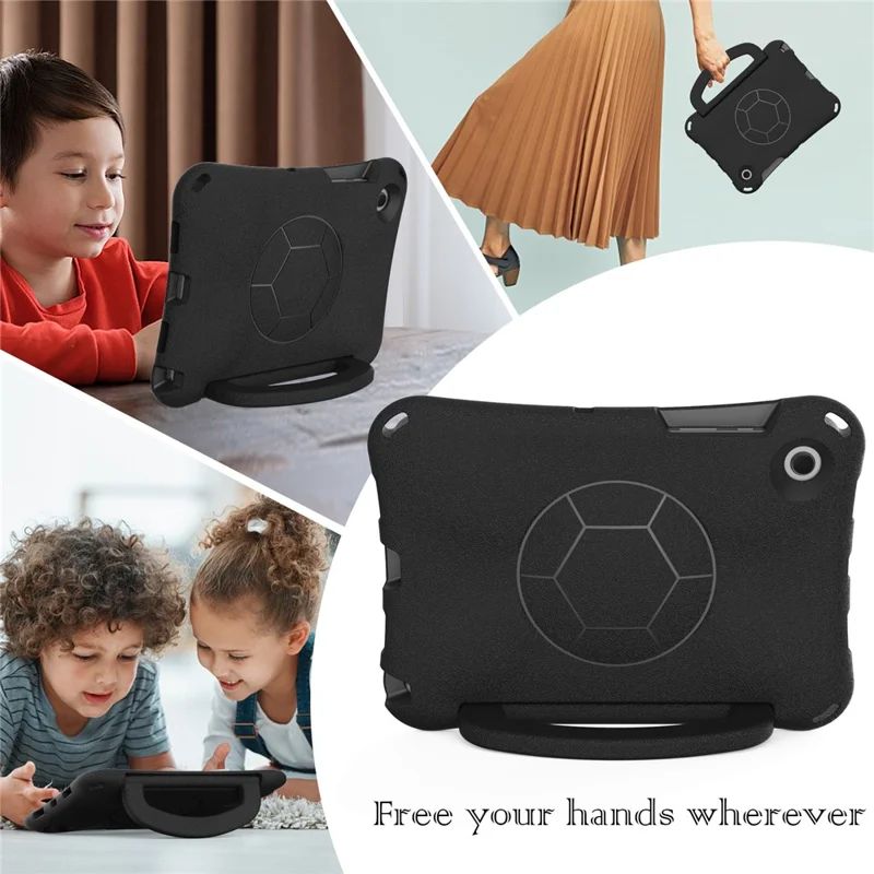For Samsung Galaxy Tab A8 10.5 (2021) / (2022) EVA Case Soccer Pattern Handle Kickstand Shoulder Strap Cover - Black