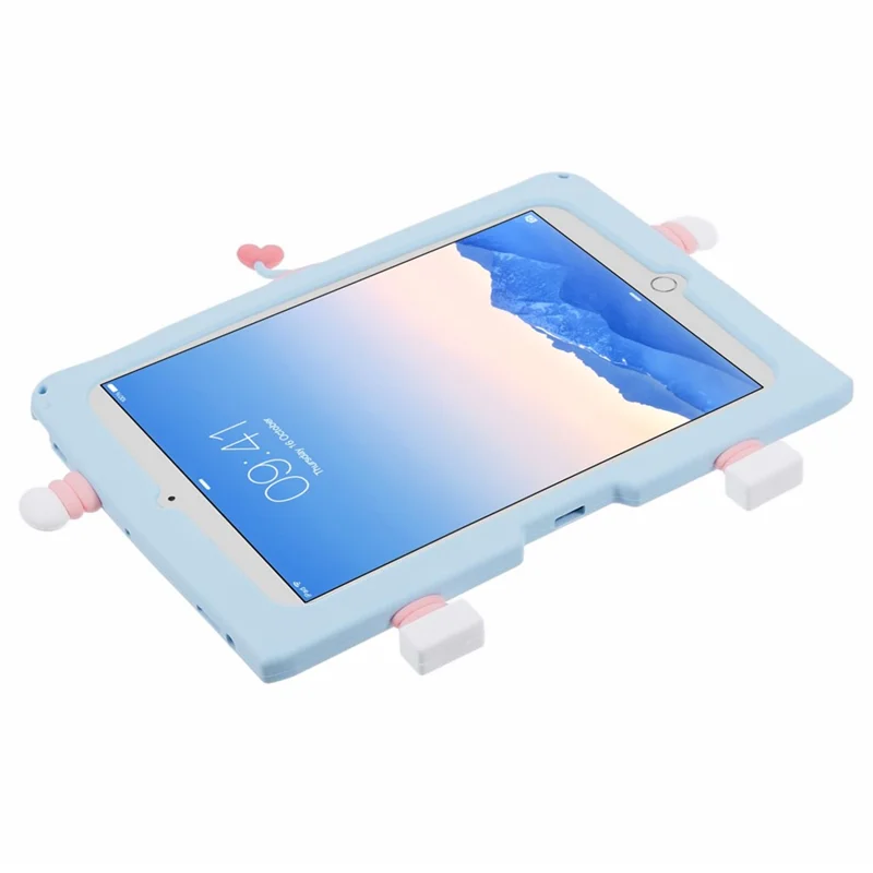 For iPad Air (2013) / Air 2 / iPad 9.7-inch (2017) / (2018) Silicone Tablet Case PC Kickstand Cover with Lanyard