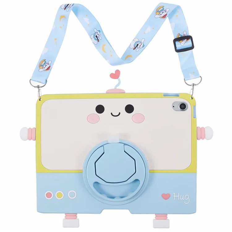 Para iPad 10.9 (2022) Silicone Case Robot Style PC Kickstand Tablet Cover with Lanyard