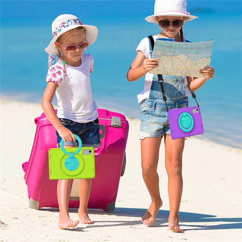 For Samsung Galaxy Tab A11+ / A9+ Eagle Pattern Case Rotating Grip Handle Kickstand Cover with Shoulder Strap - Light Green