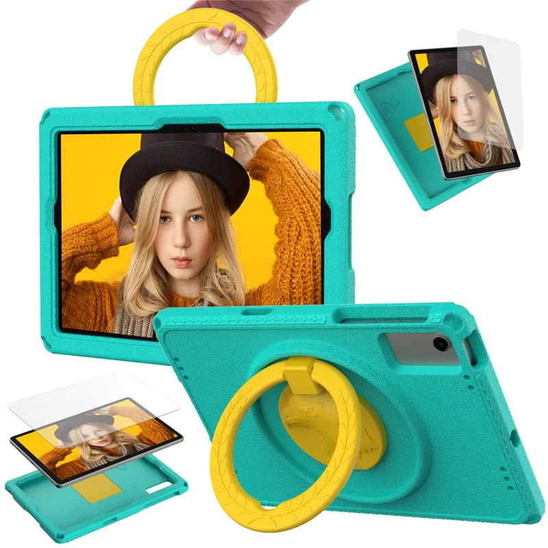 For Samsung Galaxy Tab A11+ / A9+ Eagle Pattern Case Rotating Grip Handle Kickstand Cover with Shoulder Strap - Light Green