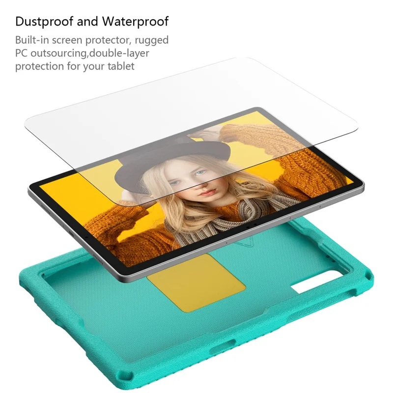 For Samsung Galaxy Tab A11+ / A9+ Eagle Pattern Case Rotating Grip Handle Kickstand Cover with Shoulder Strap - Light Green