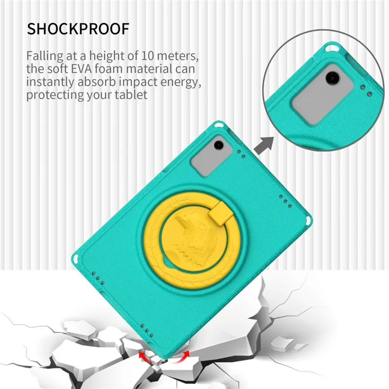 For Samsung Galaxy Tab A11+ / A9+ Eagle Pattern Case Rotating Grip Handle Kickstand Cover with Shoulder Strap - Light Green