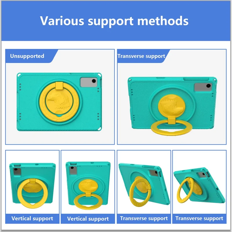 For Samsung Galaxy Tab A11+ / A9+ Eagle Pattern Case Rotating Grip Handle Kickstand Cover with Shoulder Strap - Light Green