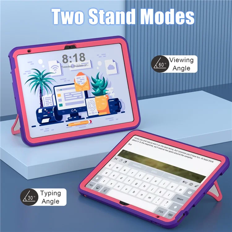 For iPad (2025) / 10.9 (2022) Leopard Style Case Rugged Drop Protection Cover with Kickstand - Purple+Rose