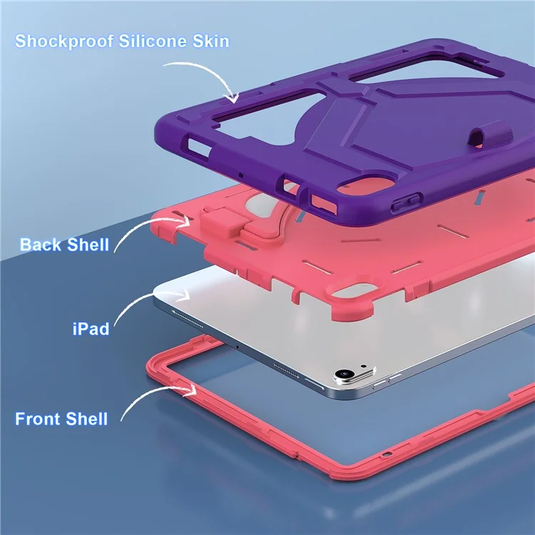 For iPad (2025) / 10.9 (2022) Leopard Style Case Rugged Drop Protection Cover with Kickstand - Purple+Rose
