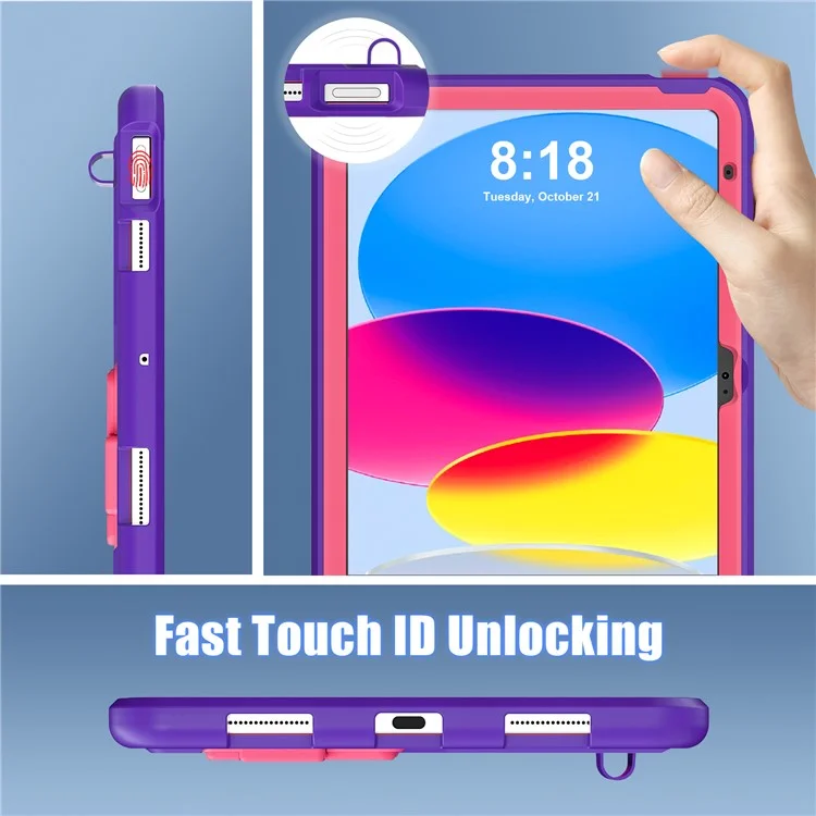For iPad (2025) / 10.9 (2022) Leopard Style Case Rugged Drop Protection Cover with Kickstand - Purple+Rose
