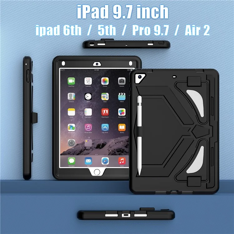 für ipad 9,7-zoll (2017) /(2018) / ipad air 2 / ipad pro 9,7 zoll (2016) case kickstand tablet cover leopard -stil - schwarz+schwarz