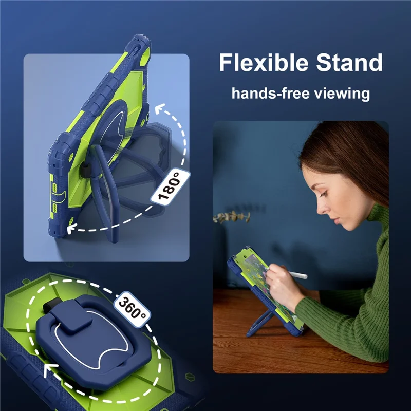 C3 for iPad Pro 9.7 inch (2016) / iPad 9.7-inch (2017) / (2018) Tablet Case Cover Handle Kickstand - Navy Blue+Yellowgreen