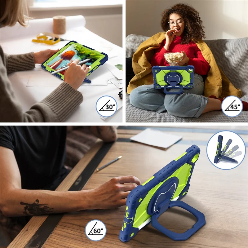 C3 for iPad Pro 9.7 inch (2016) / iPad 9.7-inch (2017) / (2018) Tablet Case Cover Handle Kickstand - Navy Blue+Yellowgreen
