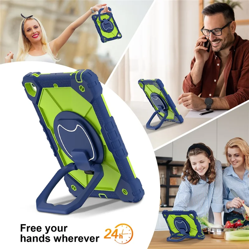 C3 for iPad Pro 9.7 inch (2016) / iPad 9.7-inch (2017) / (2018) Tablet Case Cover Handle Kickstand - Navy Blue+Yellowgreen