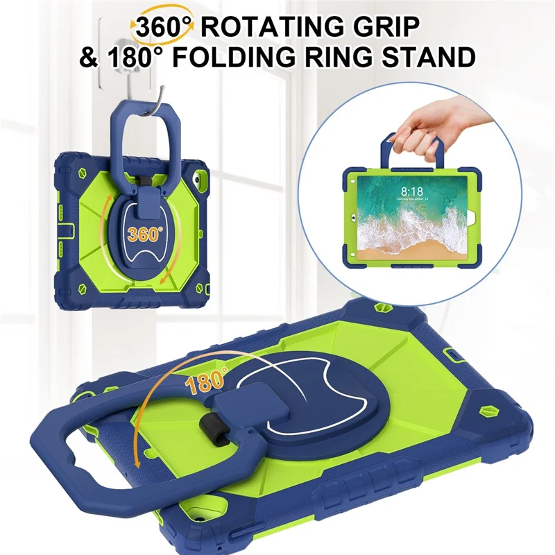 C3 for iPad Pro 9.7 inch (2016) / iPad 9.7-inch (2017) / (2018) Tablet Case Cover Handle Kickstand - Navy Blue+Yellowgreen