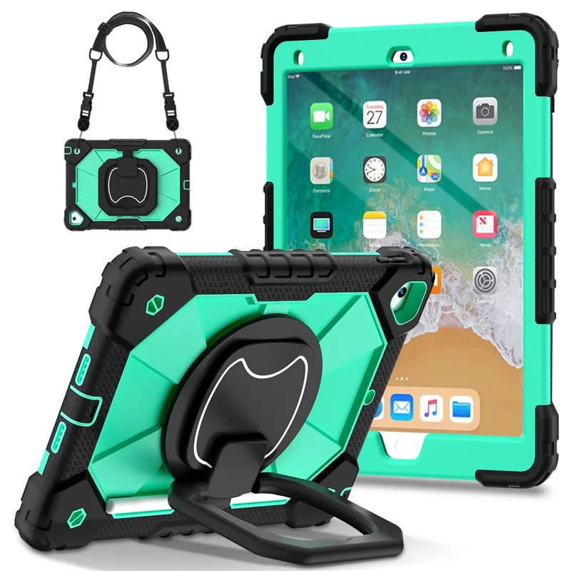 C3 for iPad Pro 9.7 inch (2016) / iPad 9.7-inch (2017) / (2018) Tablet Case Cover Handle Kickstand - Black+Mint Green