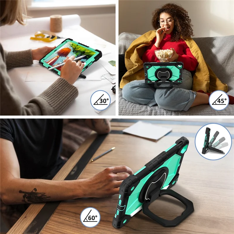 C3 for iPad Pro 9.7 inch (2016) / iPad 9.7-inch (2017) / (2018) Tablet Case Cover Handle Kickstand - Black+Mint Green