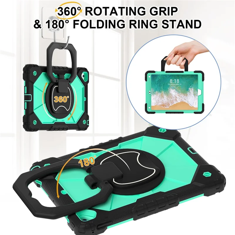 C3 for iPad Pro 9.7 inch (2016) / iPad 9.7-inch (2017) / (2018) Tablet Case Cover Handle Kickstand - Black+Mint Green
