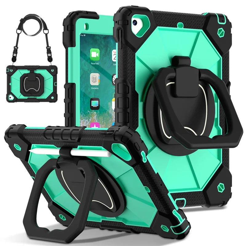 C3 for iPad Pro 9.7 inch (2016) / iPad 9.7-inch (2017) / (2018) Tablet Case Cover Handle Kickstand - Black+Mint Green