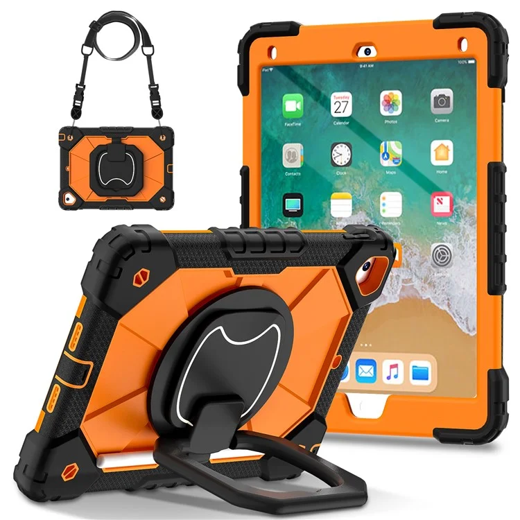C3 for iPad Pro 9.7 inch (2016) / iPad 9.7-inch (2017) / (2018) Tablet Case Cover Handle Kickstand - Black+Orange