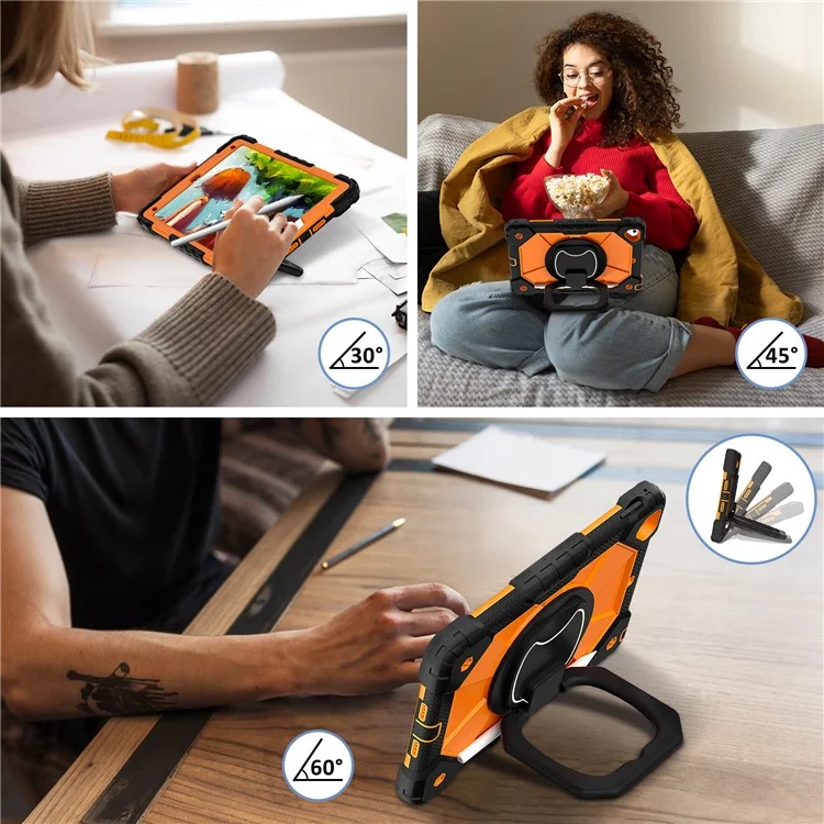 C3 for iPad Pro 9.7 inch (2016) / iPad 9.7-inch (2017) / (2018) Tablet Case Cover Handle Kickstand - Black+Orange