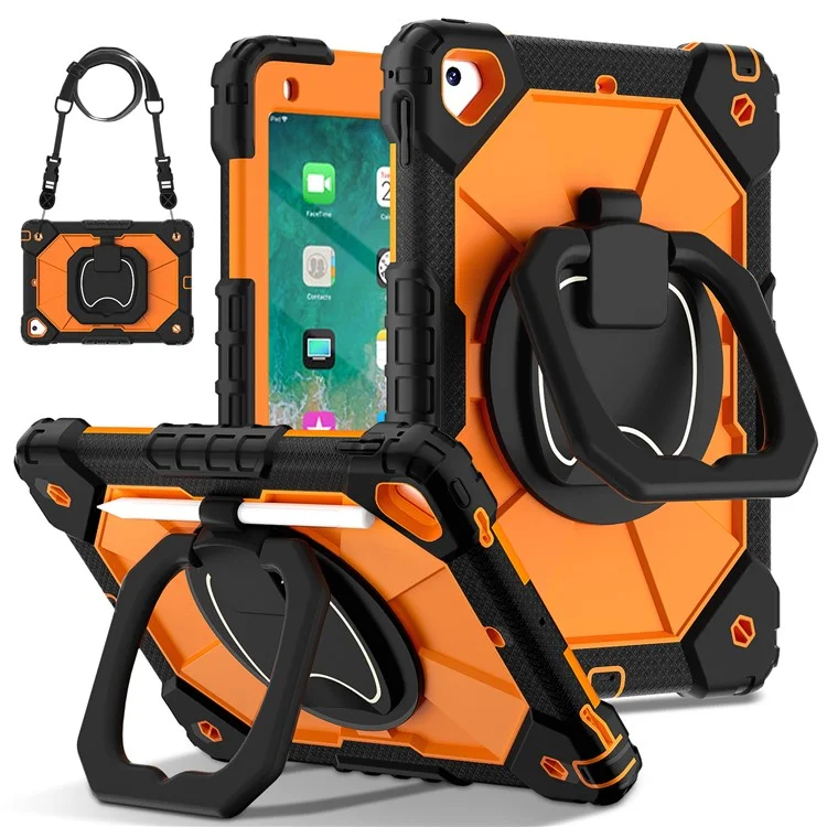 C3 for iPad Pro 9.7 inch (2016) / iPad 9.7-inch (2017) / (2018) Tablet Case Cover Handle Kickstand - Black+Orange