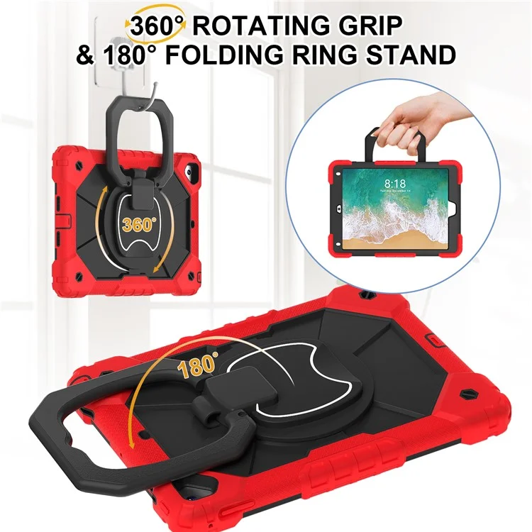 C3 for iPad Pro 9.7 inch (2016) / iPad 9.7-inch (2017) / (2018) Tablet Case Cover Handle Kickstand - Red+Black