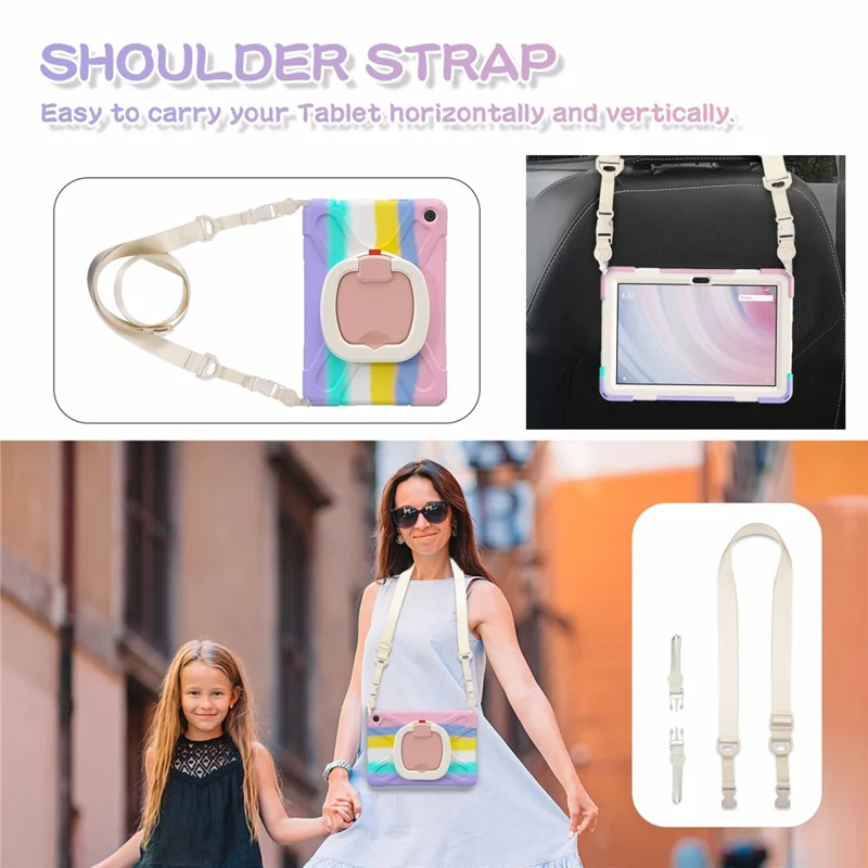 For Amazon Fire HD 10 (2023) Case Kickstand Rugged Tablet Cover with Shoulder Strap - Colorful Pink