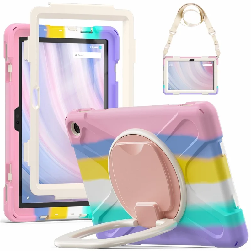 For Amazon Fire HD 10 (2023) Case Kickstand Rugged Tablet Cover with Shoulder Strap - Colorful Pink