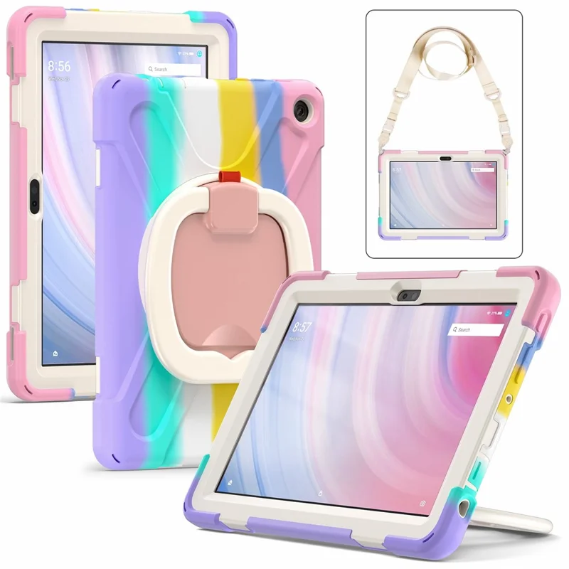 For Amazon Fire HD 10 (2023) Case Kickstand Rugged Tablet Cover with Shoulder Strap - Colorful Pink